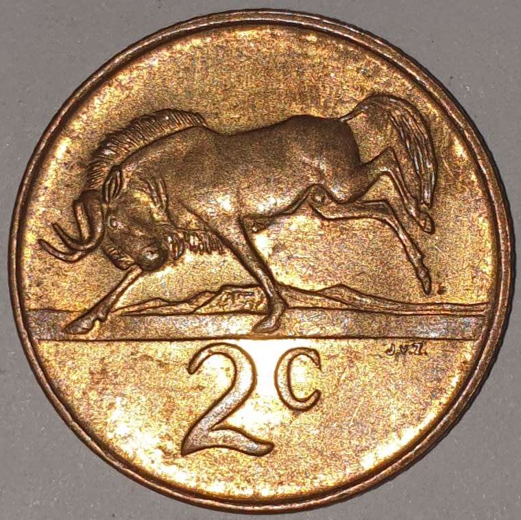 1988 - 2 CENT COIN (TWO CENT COIN) - RSA - BRONZE - KM#83 - BILINGUAL LEGEND - WILDEBEEST